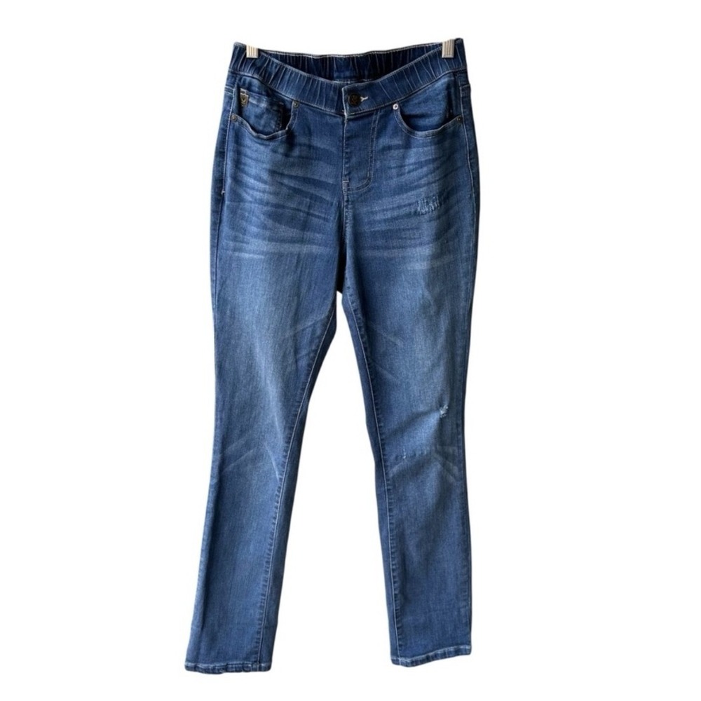 Belle by Kim Gravel Jeans Pants Pull On Straight Medium Wash Denim Stretch Sz 2